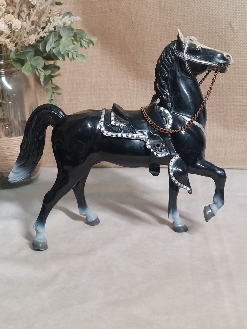 Vintage Breyer #P40 Black Prancer Horse & Silver Tack Decor 1950s